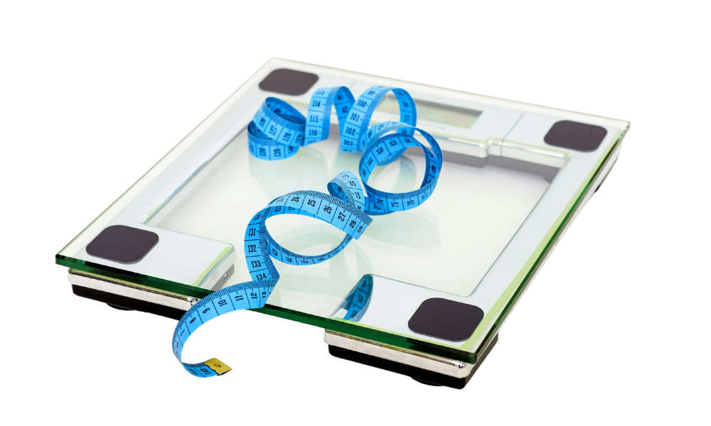 scale and tape measure to track fitness, weight loss, and weight management